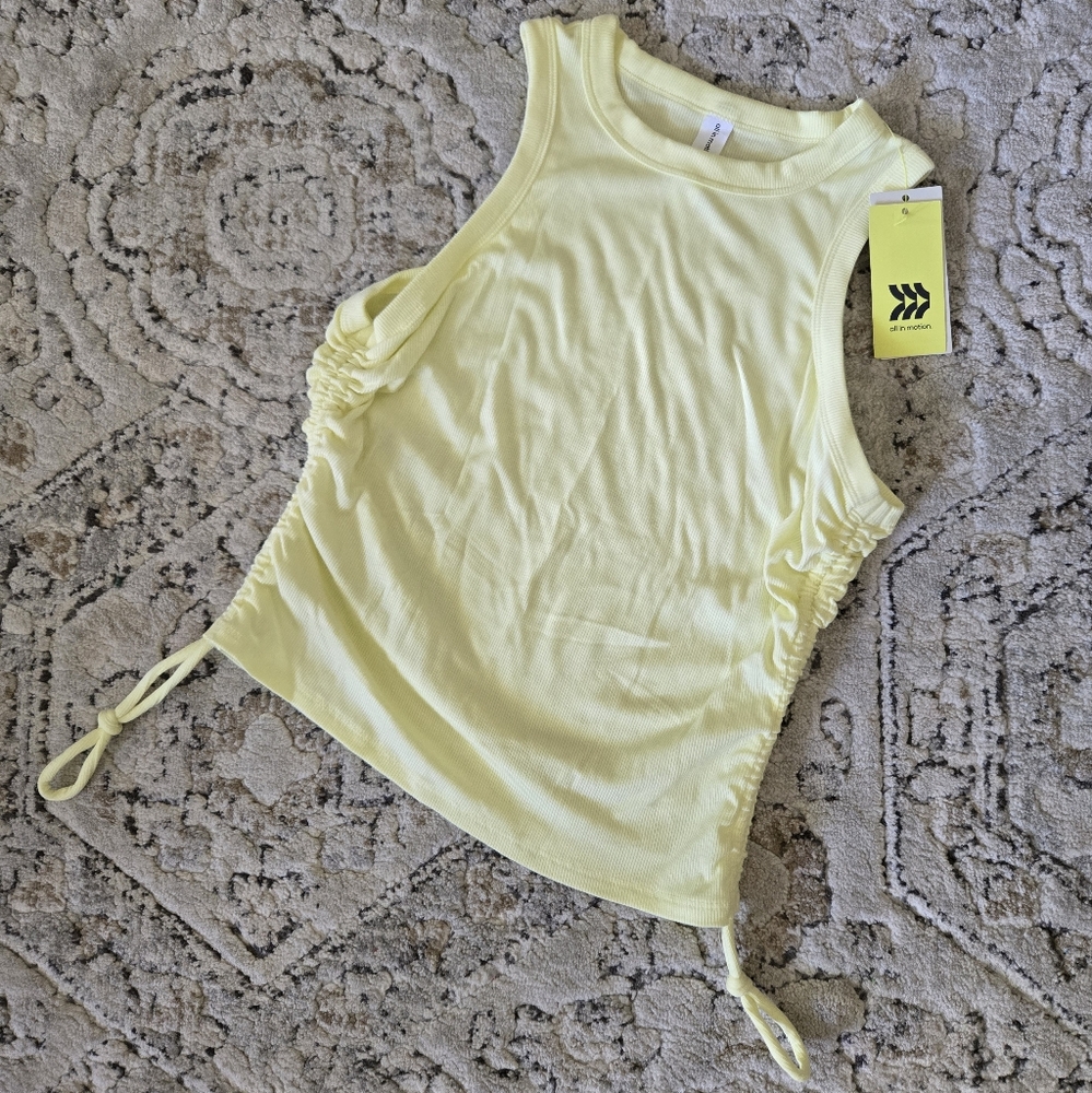 All in Motion Yellow Fitted Tie Front Tank Top